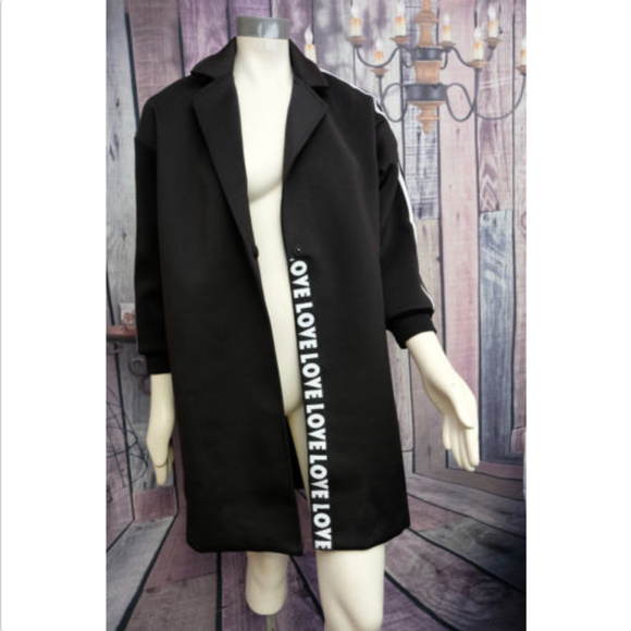 Black Single Button Poly & Spandex Open Front Love - Picture 3 of 6